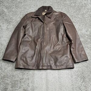 Columbia Sportswear Mens Brown Leather Jacket Zip Out Fleece Vest Liner Medium